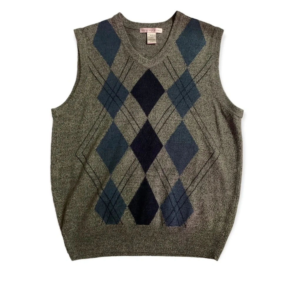 Geoffrey Beene argyle sweater vest preppy sweater vest grey, blue, & navy